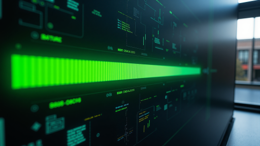 聊天機器人構建工具界面截圖，顯示對話流程編輯器和預覽視窗，綠色科技背景，直觀易用的界面設計