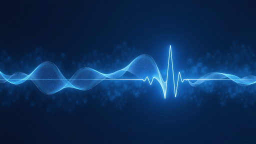 語音識別工具界面截圖，顯示音頻波形和轉錄文字，藍色科技背景，專業語音處理界面